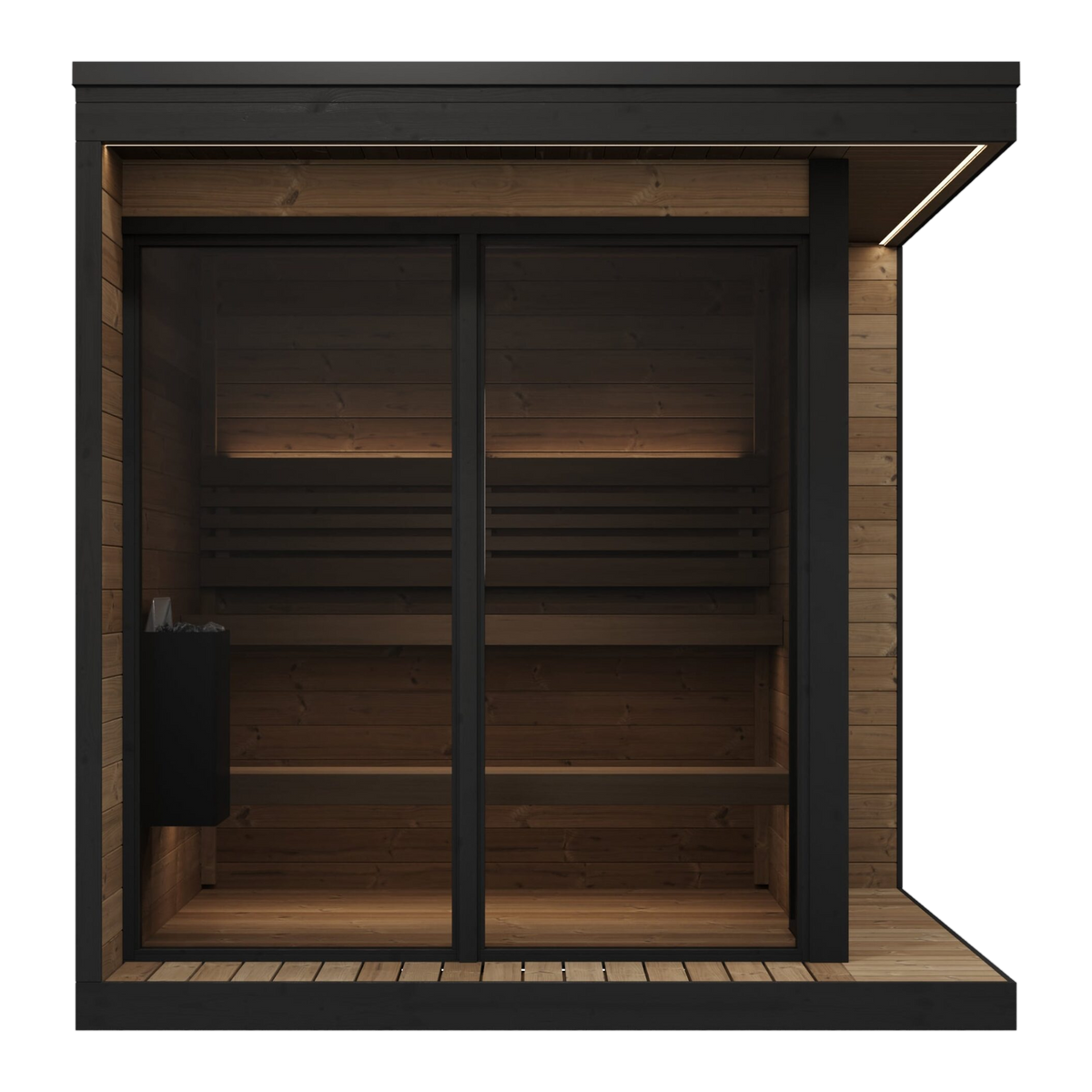 SaunaLife GL6 front view with full-height bronze tempered glass windows