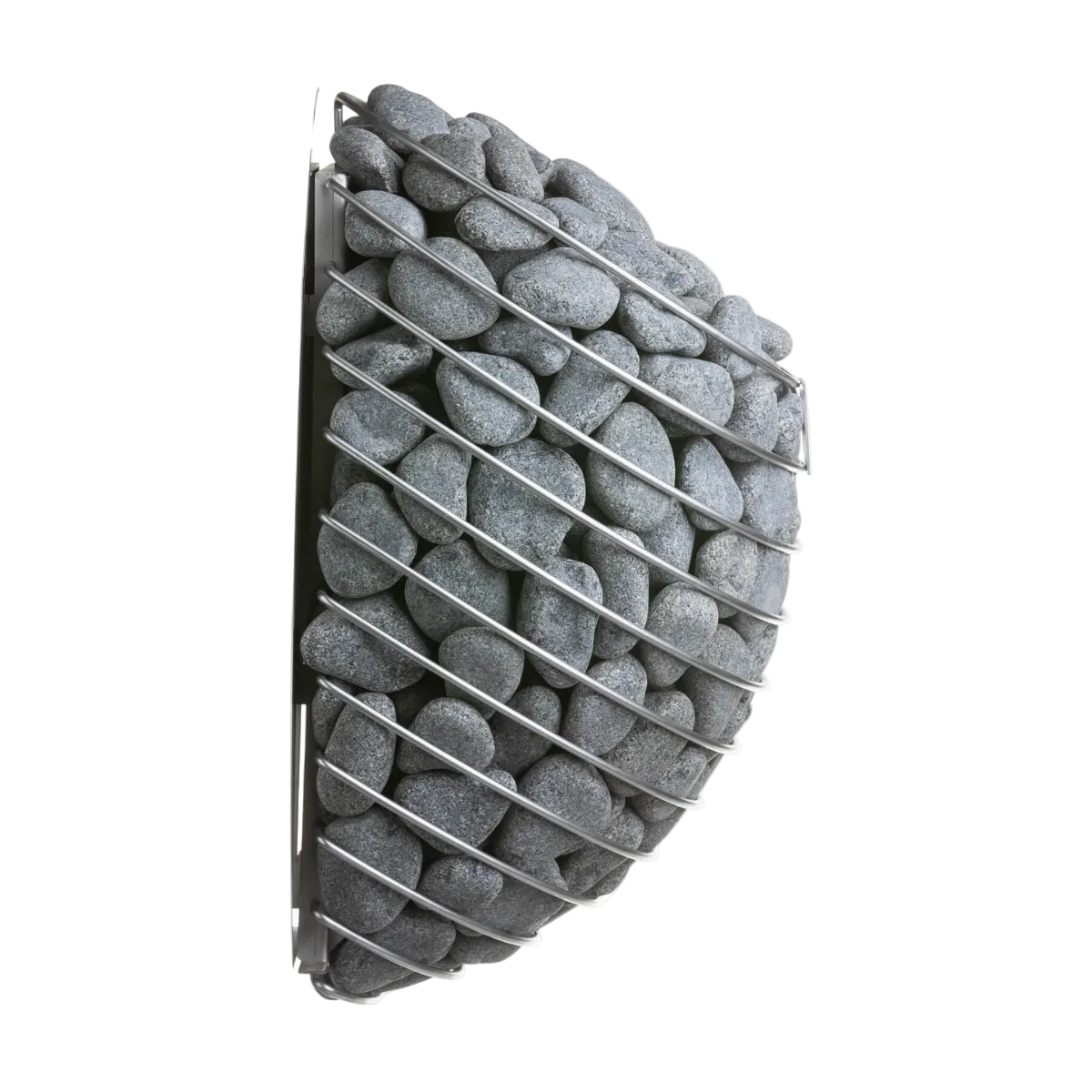 Wall-mounted planter with pebbles and metal grid on a white background