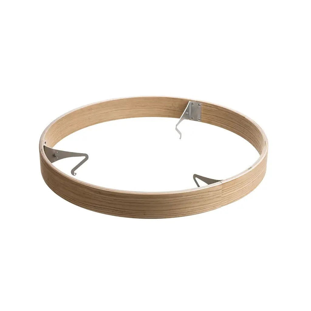 Wooden ring with metal hooks on a white background