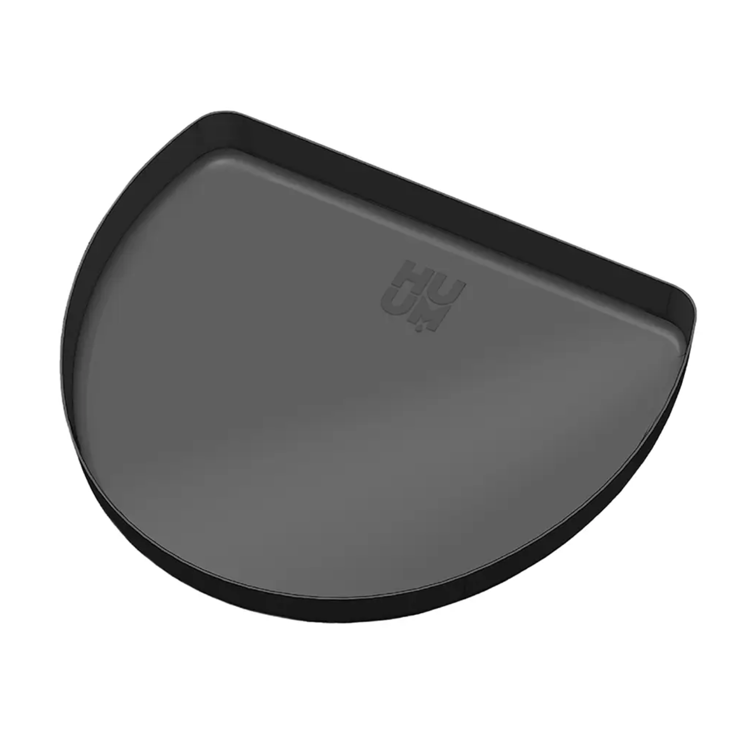 Black pet food bowl with a logo on a white background