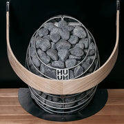 Fire pit with stones and wooden design on a black background