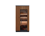 Wooden cabinet with glass door on a white background