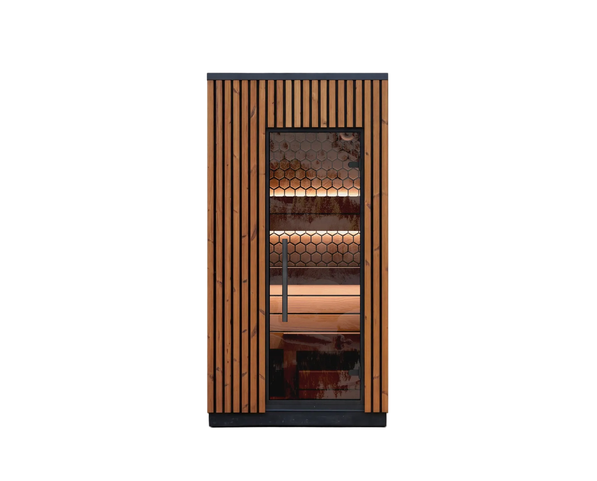 Wooden cabinet with glass door on a white background
