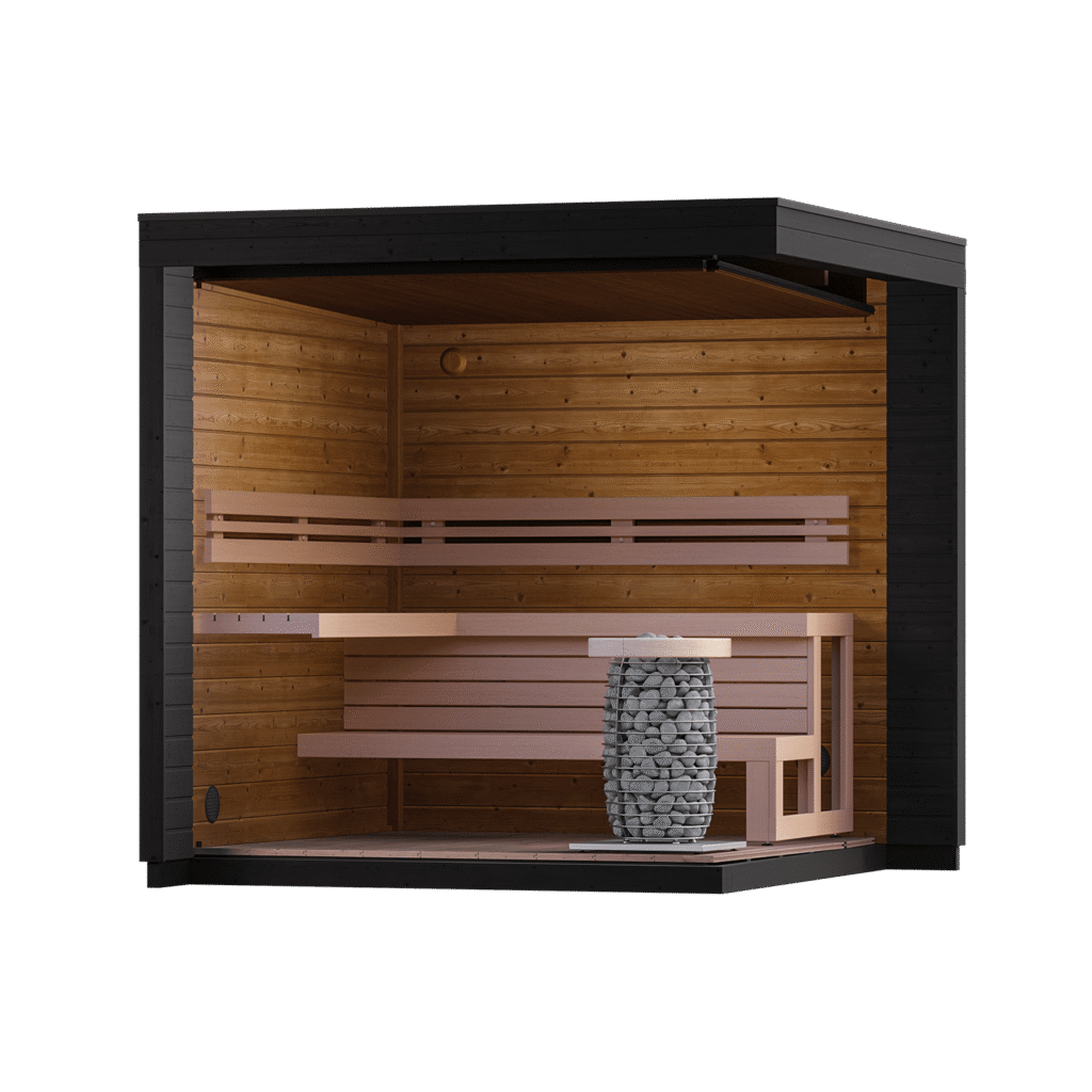 Leil Patio S Sauna - interior layout; optional heater shown