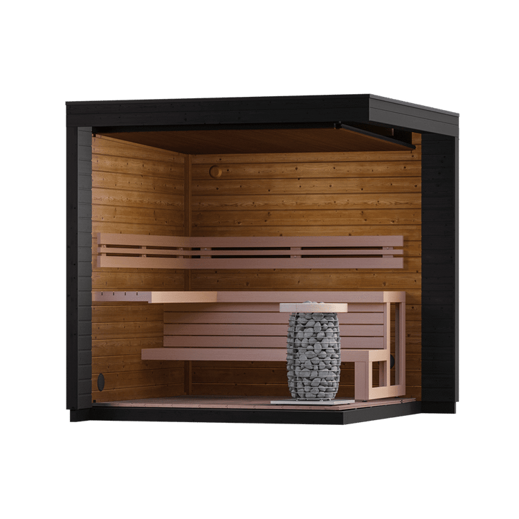 Leil Patio S Sauna - interior layout; optional heater shown