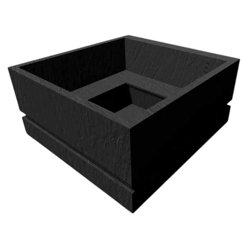 A black square planter box with a raised center insert, shown from an elevated perspective on a plain white background.