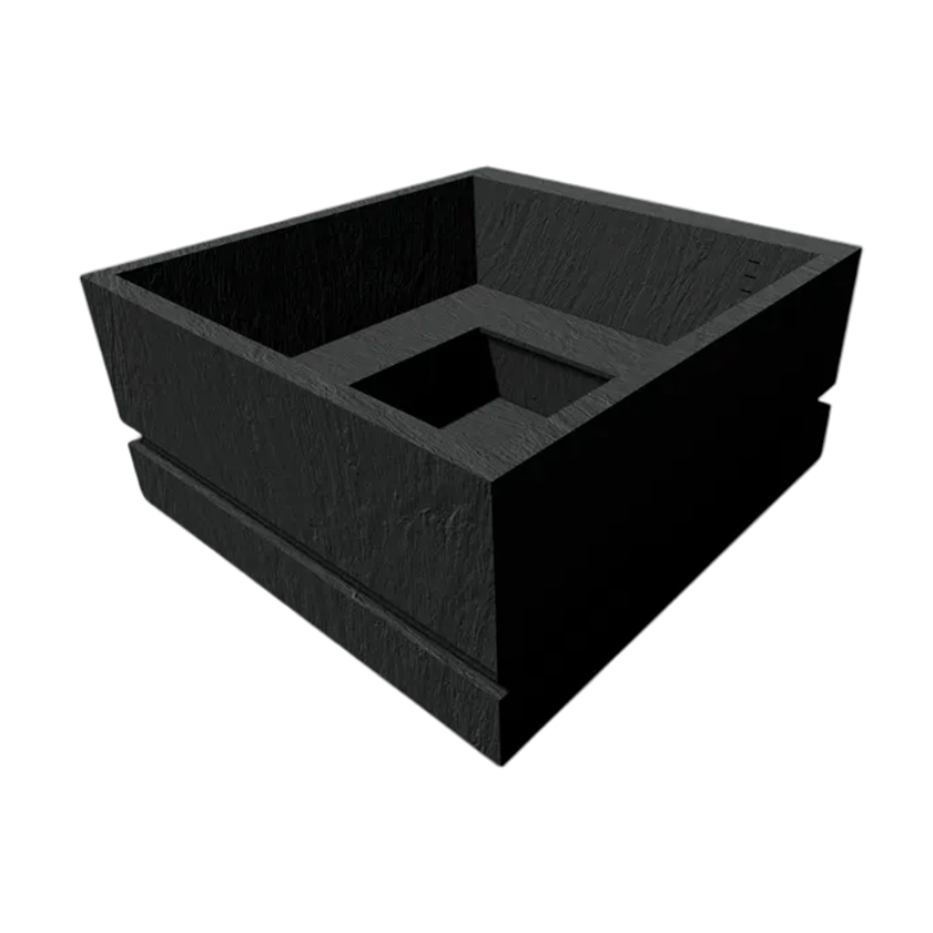 A black square planter box with a raised center insert, shown from an elevated perspective on a plain white background.