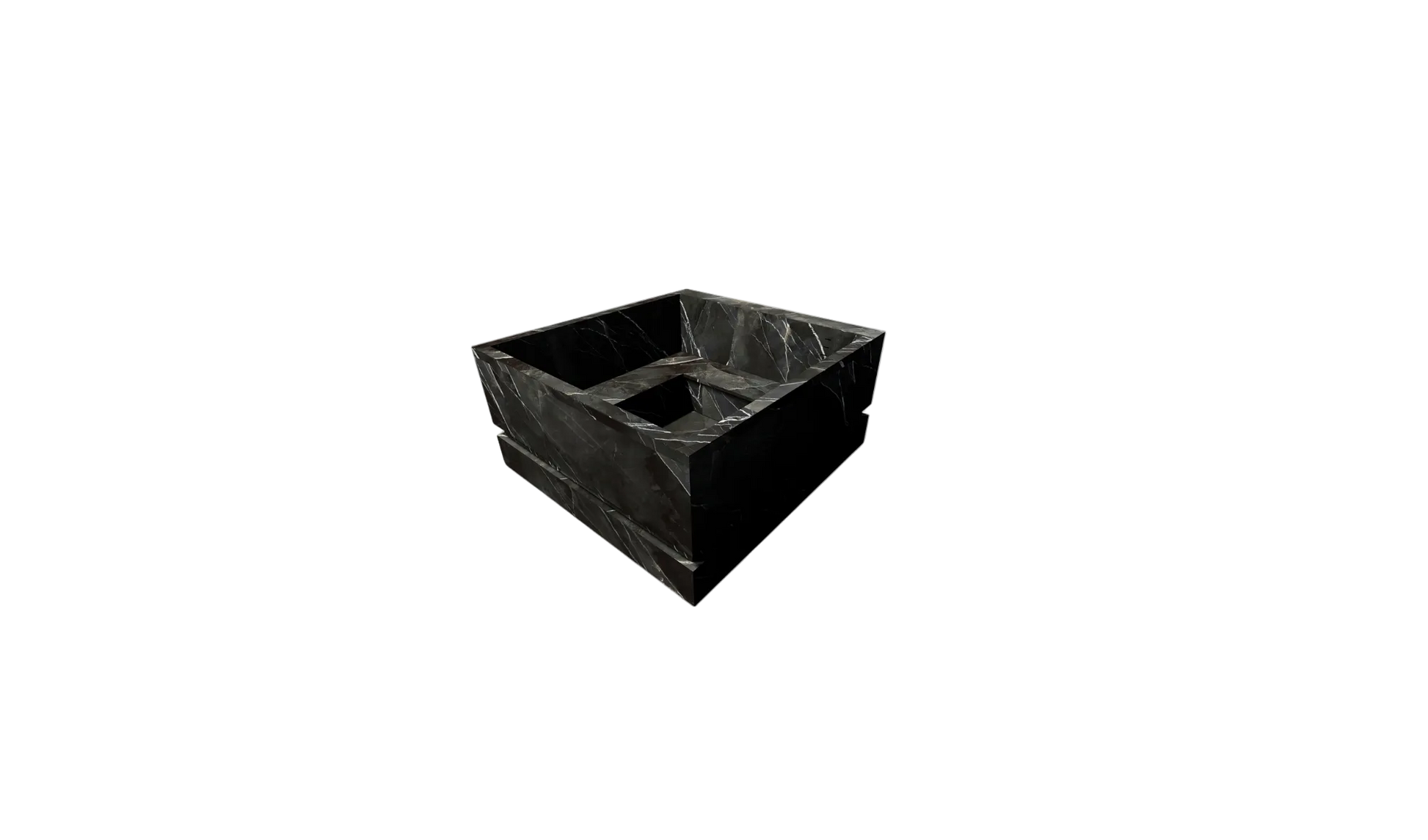 A black rectangular planter box with a square opening, featuring a subtle marble texture, shown on a plain white background.