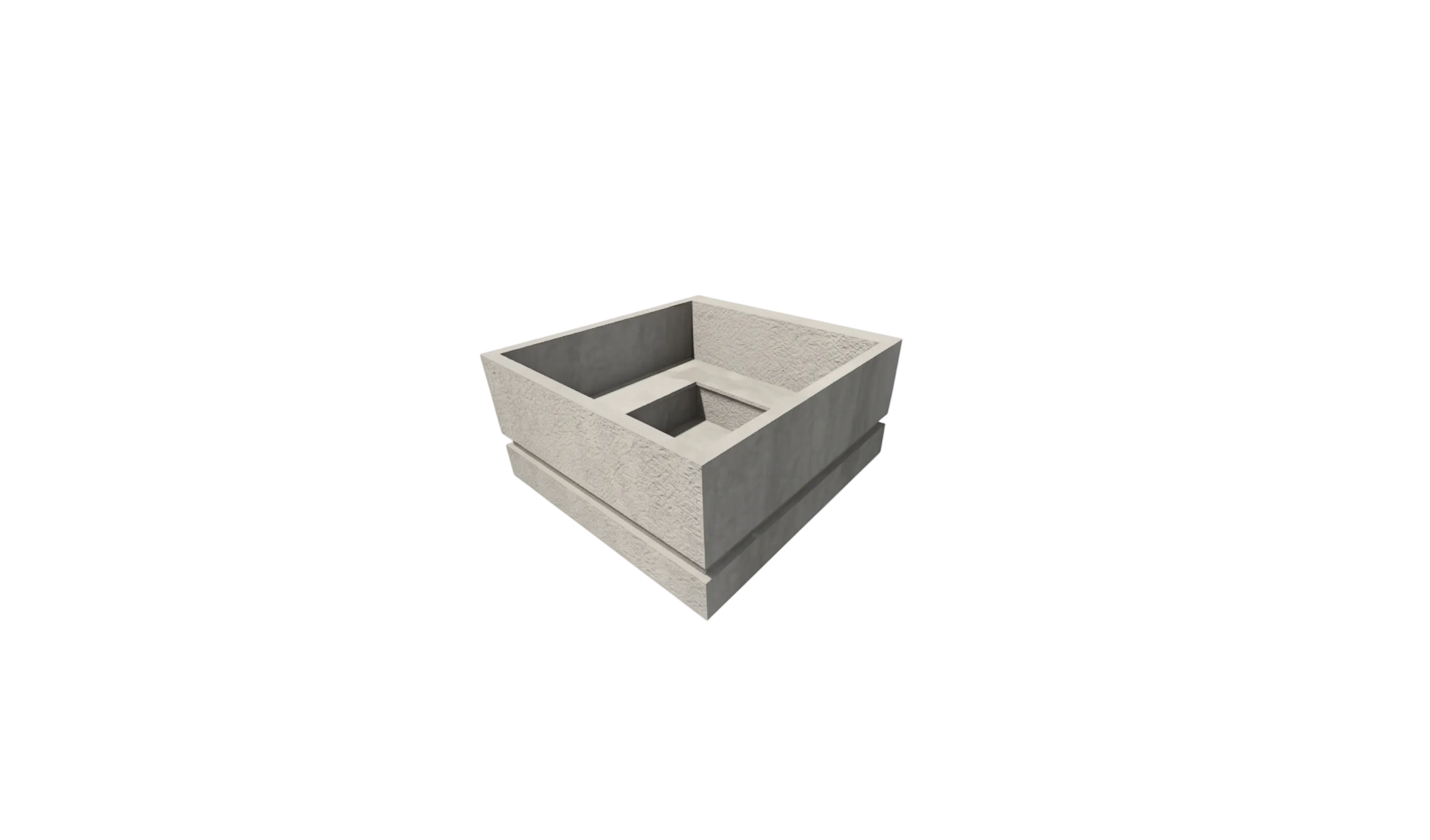 A square concrete planter box with a raised lip and a recessed center opening, shown on a plain white background.