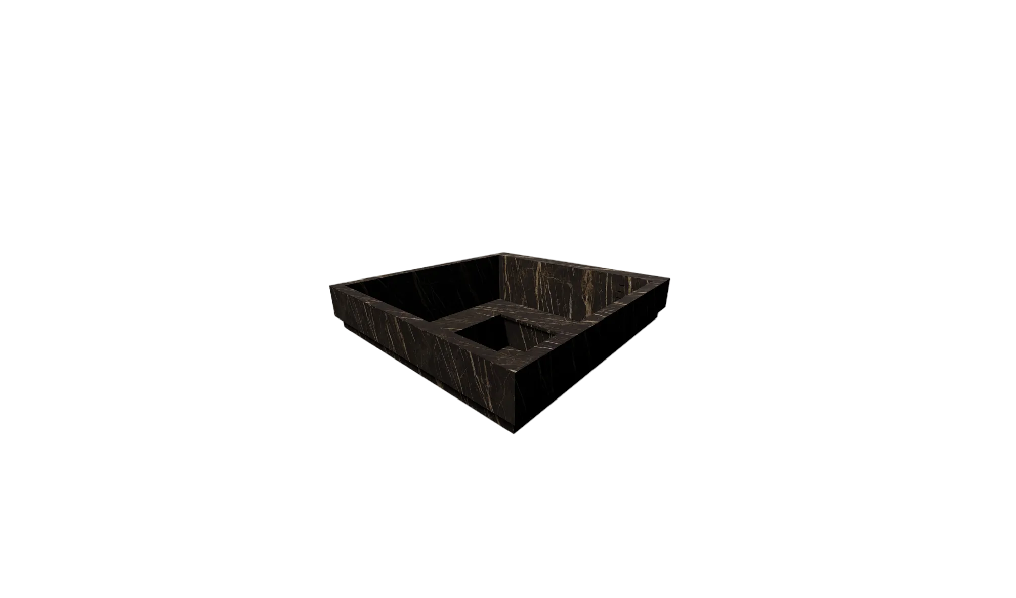A square black marble tray with a dark brown and black veined pattern, shown from an elevated perspective on a solid white background.