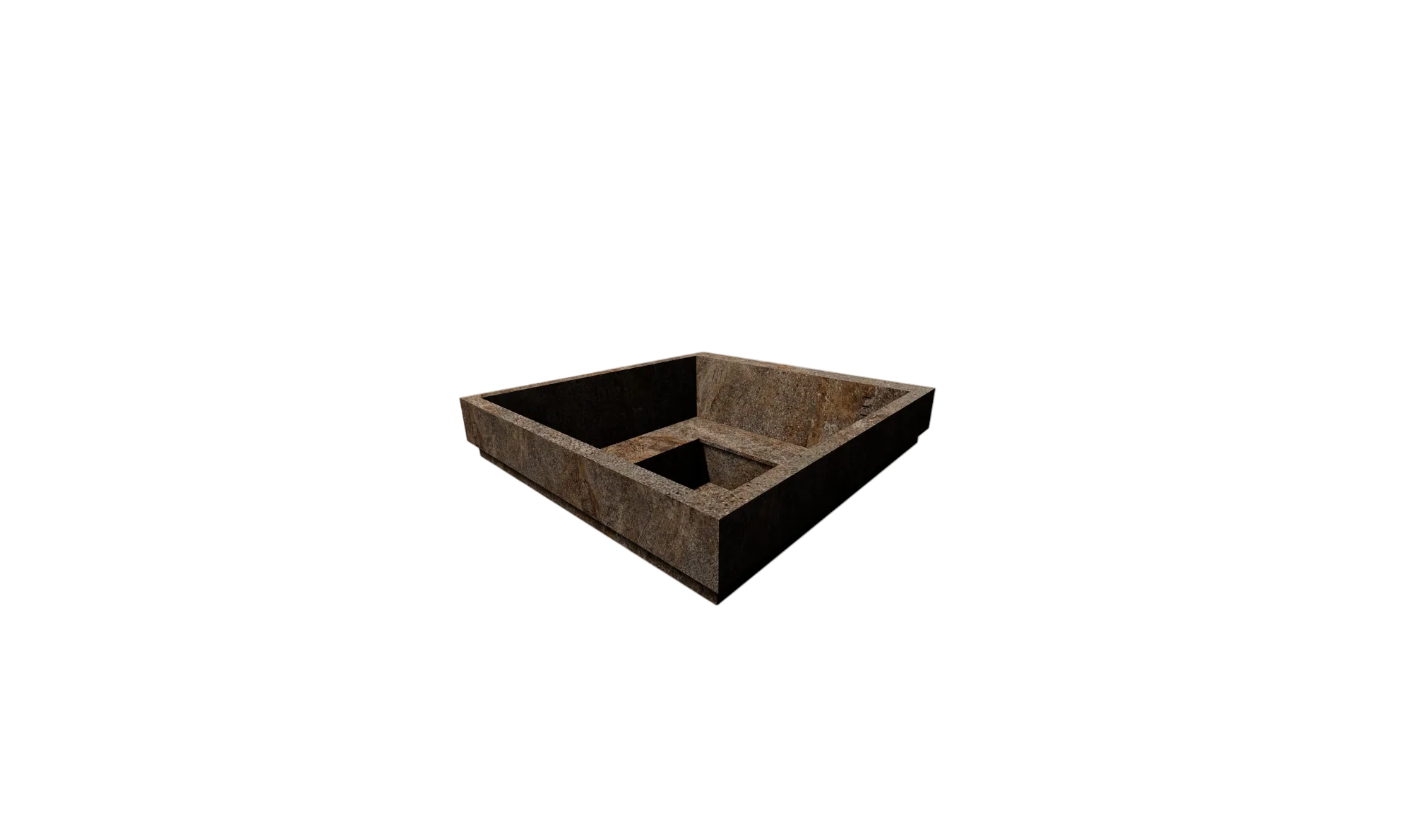 A square stone planter or tray with a raised border and a recessed center, shown on a plain white background.