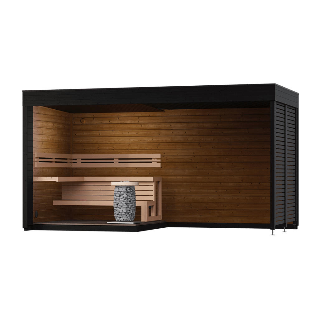 Leil Patio S Plus Sauna - interior layout; optional heater shown