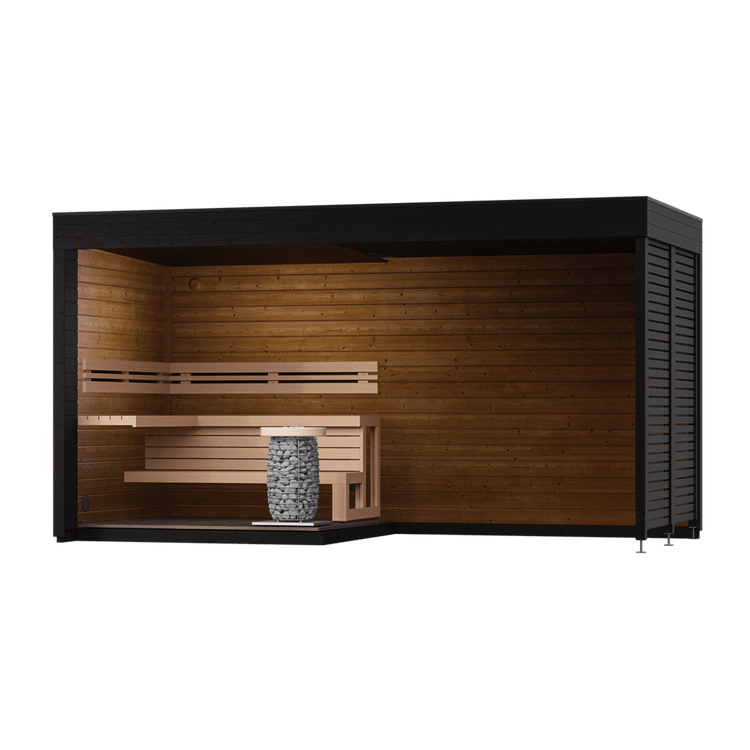 Leil Patio S Plus Sauna - interior layout; optional heater shown