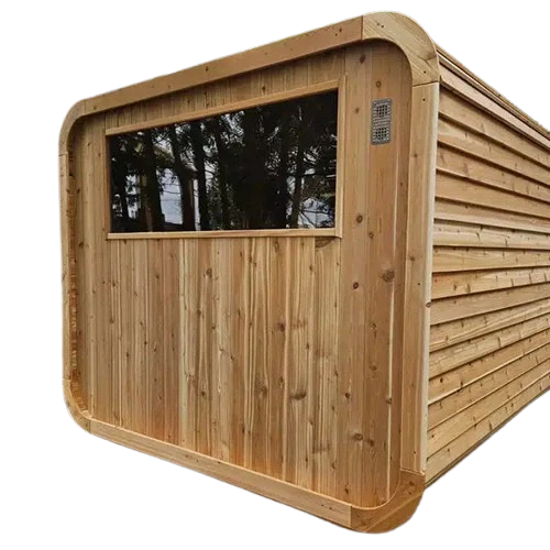 Wooden cabin with a window on a white background
