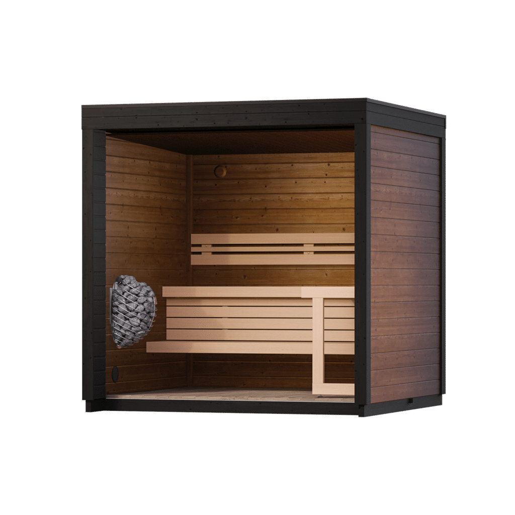 Leil Patio XS Sauna - interior layout; optional heater shown