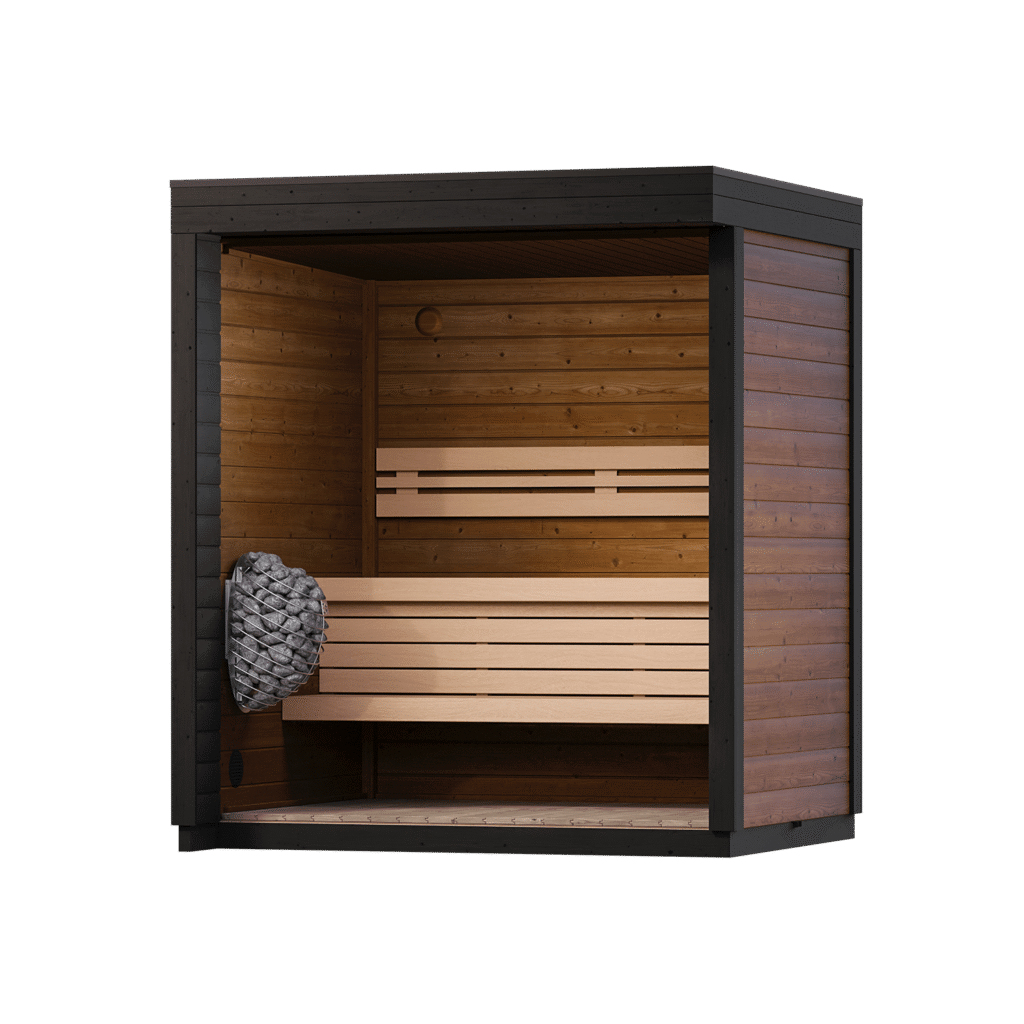 Leil Patio XXS Sauna - interior layout; optional heater shown