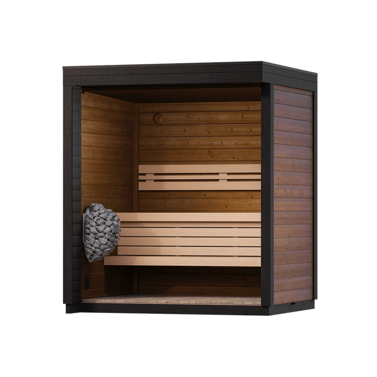 Leil Patio XXS Sauna - interior layout; optional heater shown