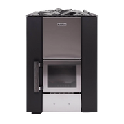 Stainless steel refrigerator with ice maker on a white background