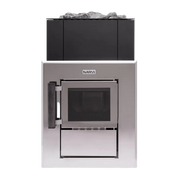 Stainless steel refrigerator with ice maker on a white background, featuring the brand 'Narvi'.