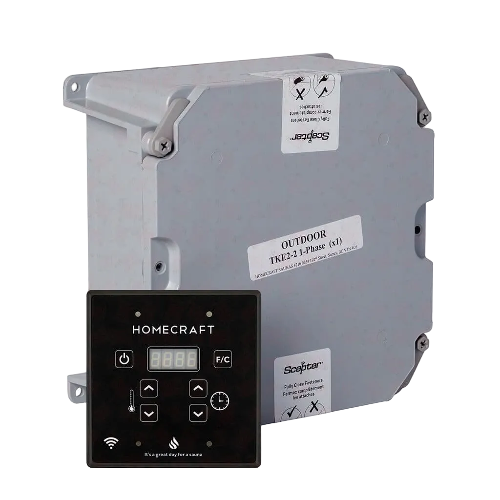 Electrical control panel with digital display and 'Homecraft' branding on a white background